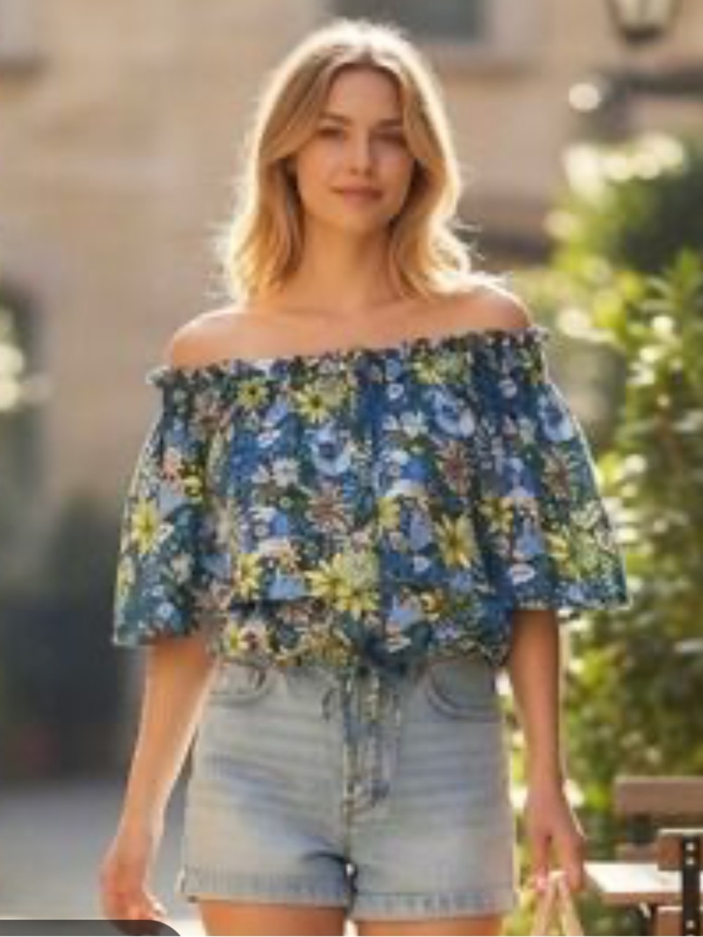 NWOT INC FLORAL OFF THE SHOULDER  TOP